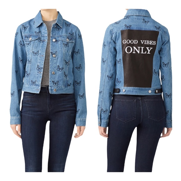 SAMANTHA SIPOS - Good Vibes Only - Embroidered Butterfly Denim & Leather Jacket - Picture 15 of 16